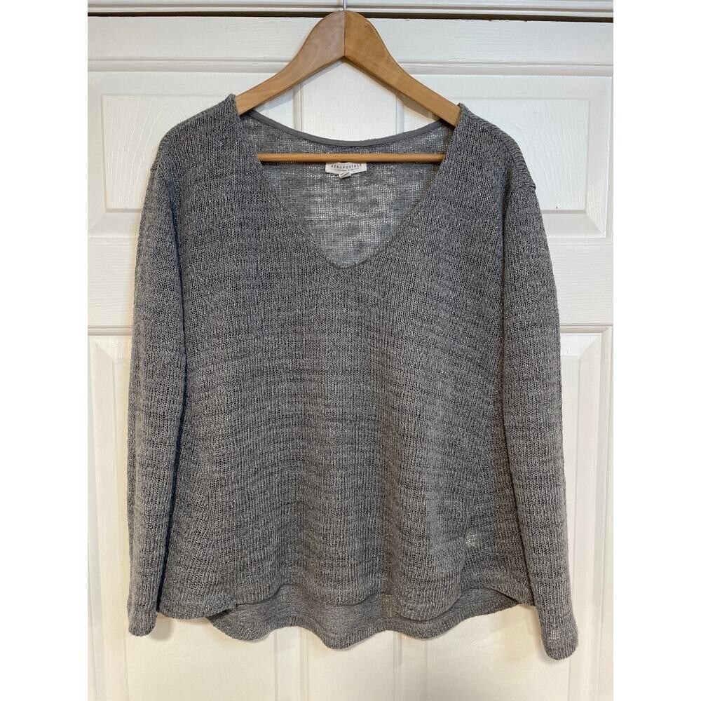 Aeropastale Shimmer V-Neck Knit Sweater Long Sleeve Gray Silver Party Womens S